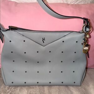 Vera Wang Light Gray Studded Shoulder Bag with Decorative Charm